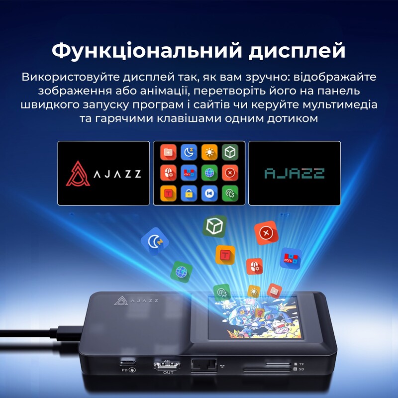 USB-хаб Ajazz USB Type-C с дисплеем HDMI 4K PD 100 Вт (AKP01E-B)