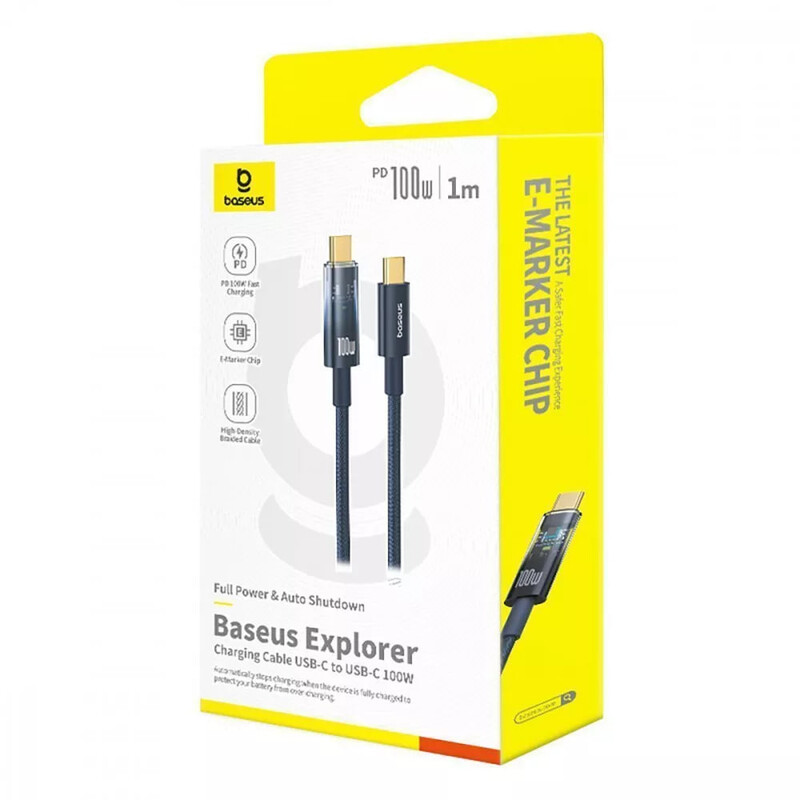 Кабель Baseus Explorer Series Auto Power-Off USB Type-C - USB Type-C (M/M), 100W, 1 м, Black (P10319703111-00)