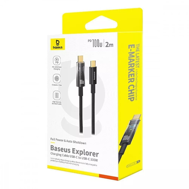 Кабель Baseus Explorer Series Auto Power-Off USB Type-C - USB Type-C (M/M), 100W, 2 м, Black (P10319704111-00)