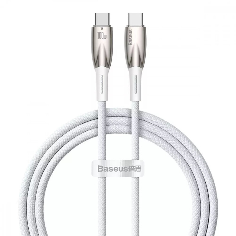 Кабель Baseus Glimmer Series Fast Charging USB Type-C - USB Type-C (M/M), 100W, 1 м, White (CADH000702)
