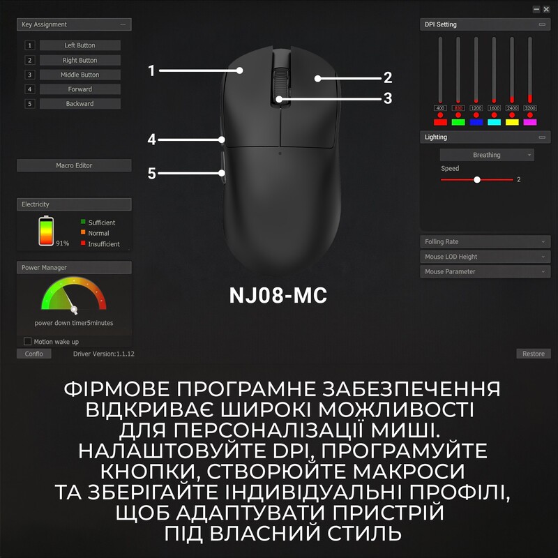 Миша бездротова Ajazz x Nacodex NJ08 MC White (NJ08-MC-W)