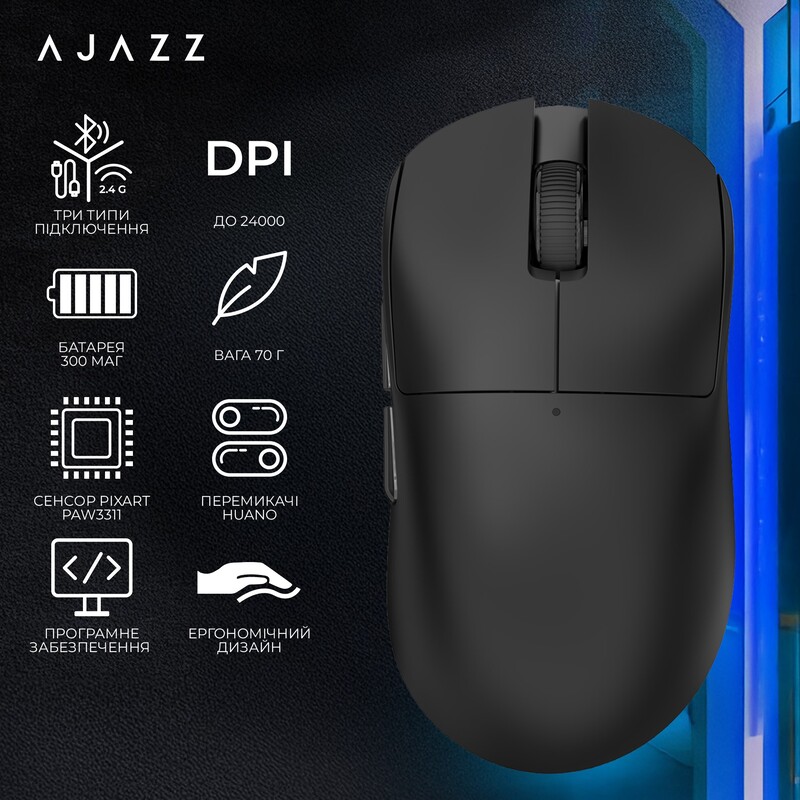 Миша бездротова Ajazz x Nacodex NJ08 MC Black (NJ08-MC-B)