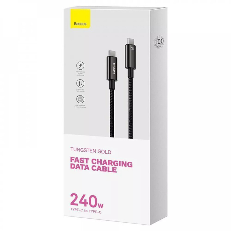 Кабель Baseus Tungsten Gold Fast Charging USB Type-C - USB Type-C (M/M), 240W, 1 м, Black (CAWJ040001)