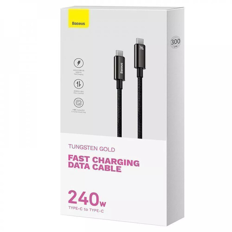 Кабель Baseus Tungsten Gold Fast Charging USB Type-C - USB Type-C (M/M), 240W, 3 м, Black (CAWJ040201)