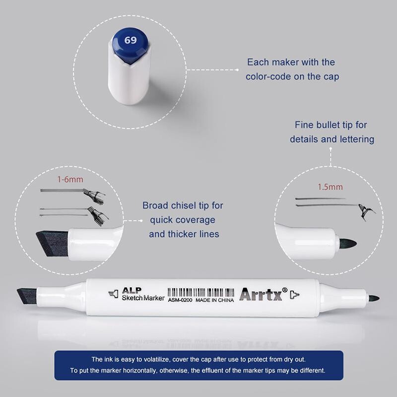 Спиртові маркери Arrtx Alp ASM-02BU 24 кольори, сині відтінки (LC302215)