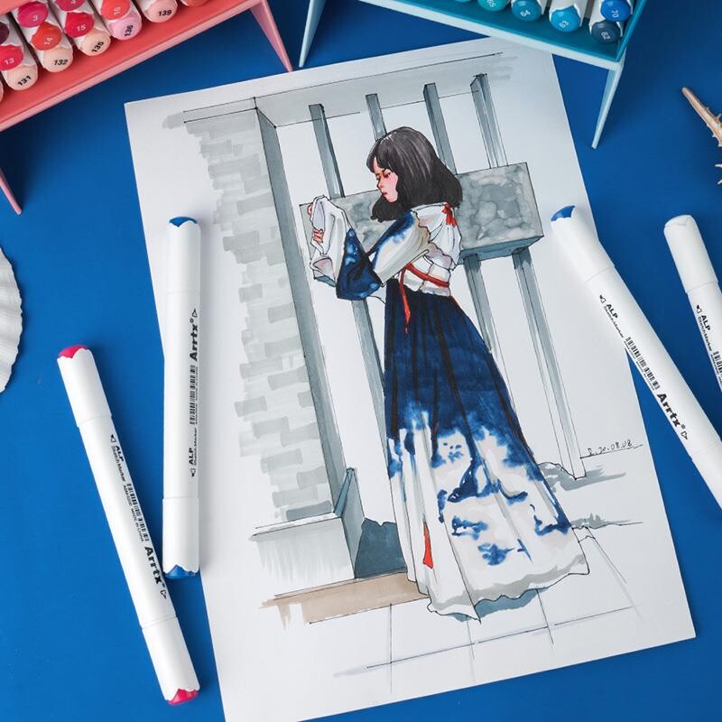 Спиртові маркери Arrtx Alp ASM-02BU 24 кольори, сині відтінки (LC302215)