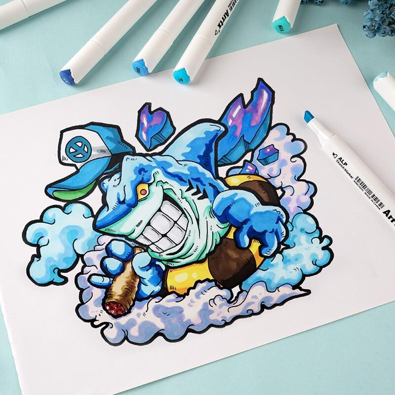 Спиртові маркери Arrtx Alp ASM-02BU 24 кольори, сині відтінки (LC302215)