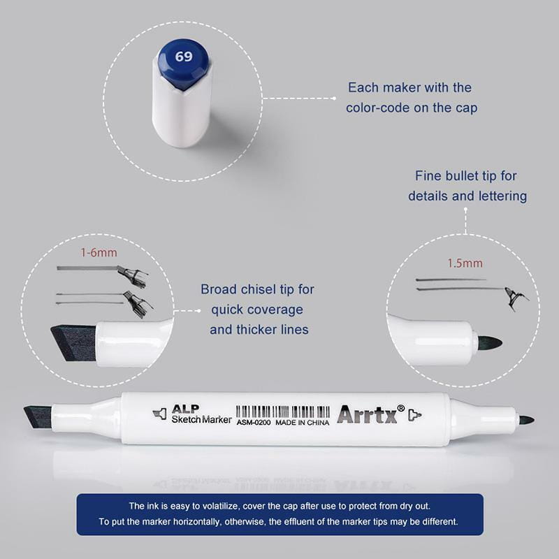 Спиртовые маркеры Arrtx Alp ASM-02BU 24 цвета, синие оттенки (LC302215)