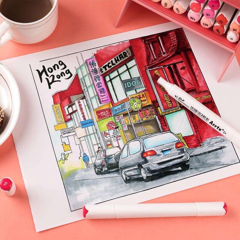 Спиртові маркери Arrtx Alp ASM-02RD 24 кольори, червоні відтінки (LC302215)