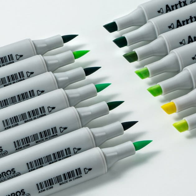Спиртовые маркеры Arrtx Oros ASM-03GN 24 цвета, зеленые оттенки (LC302512)