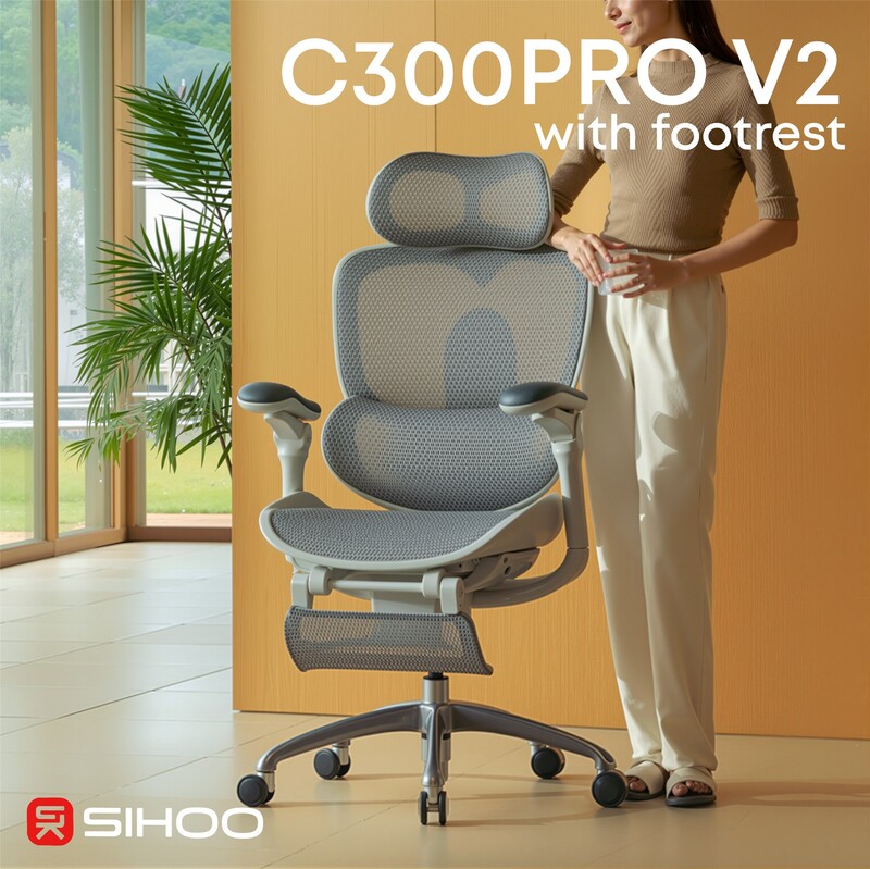 Крісло офісне Sihoo Doro C300 PRO V2 White з підставкою для ніг (C300-PRO-V2-B102-JT)
