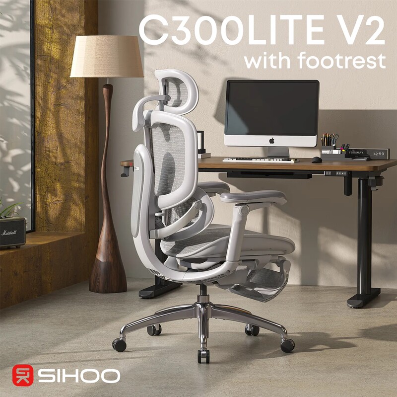Крісло офісне Sihoo Doro C300 Lite V2 White з підставкою для ніг (C300-LITE-V2-B102-JT)