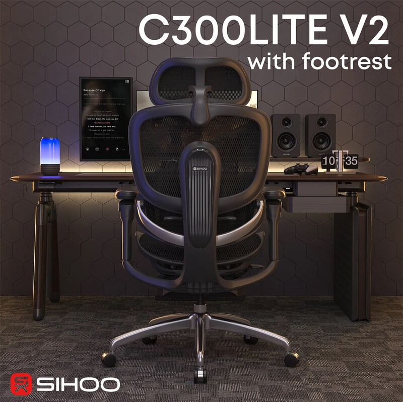 Крісло офісне Sihoo Doro C300 Lite V2 Black з підставкою для ніг (C300-LITE-V2-B101-JT)