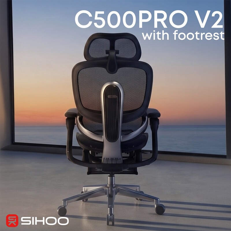 Крісло офісне Sihoo Doro C500 V2 Ultra Black з підставкою для ніг (C500-V2-B101-JT)