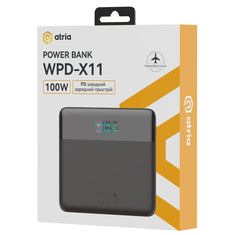 Универсальная мобильная батарея Atria 20000mAh 100W Black (WPD-X11)