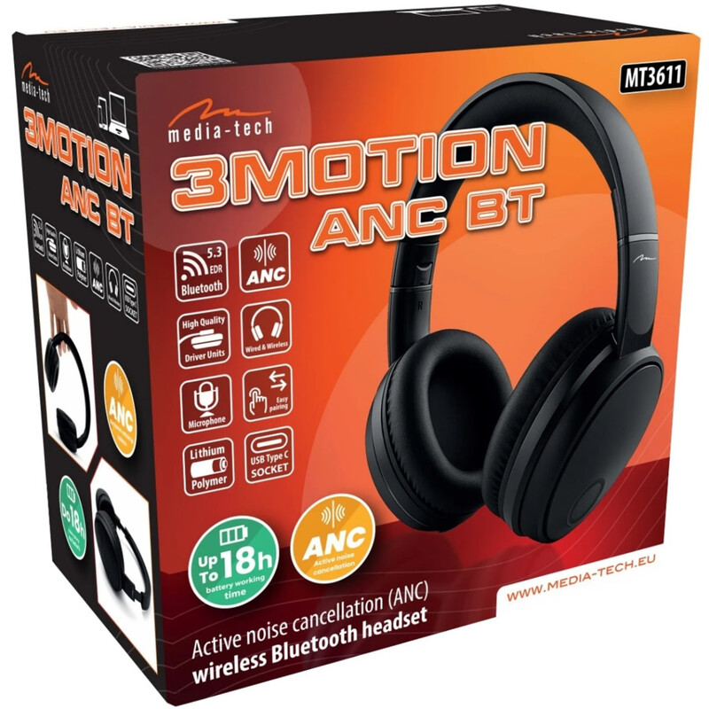Bluetooth-гарнітура Media-Tech 3Motion ANC BT Black (MT3611)