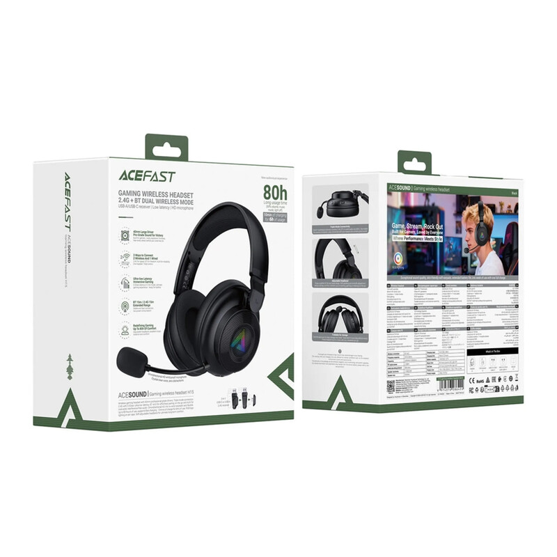 Bluetooth-гарнитура Acefast H15 Black (6974316286424)