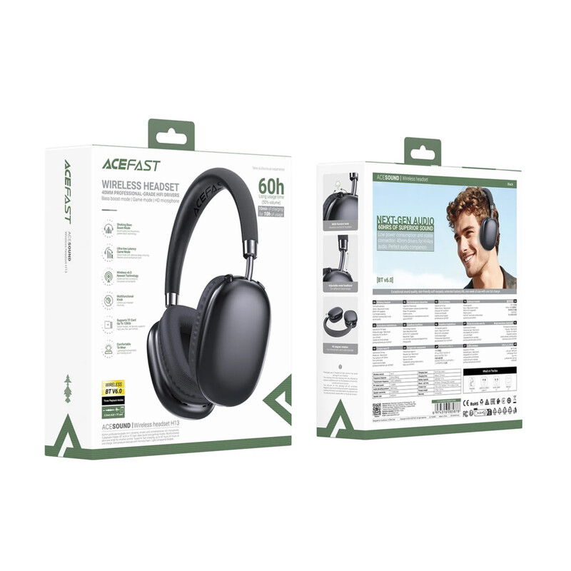 Bluetooth-гарнитура Acefast H13 Black (6974316285878)