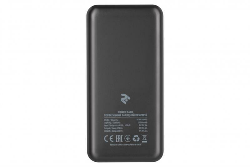 Универсальная мобильная батарея 2E PD+QC 3.0 20000mAh Black (2E-PB2004PD-BLACK)