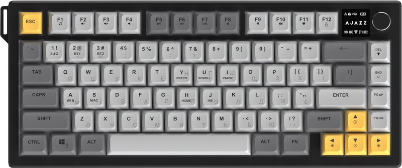 Клавіатура бездротова Ajazz AF82 Black/Gray/Yellow (AF82-BGY)