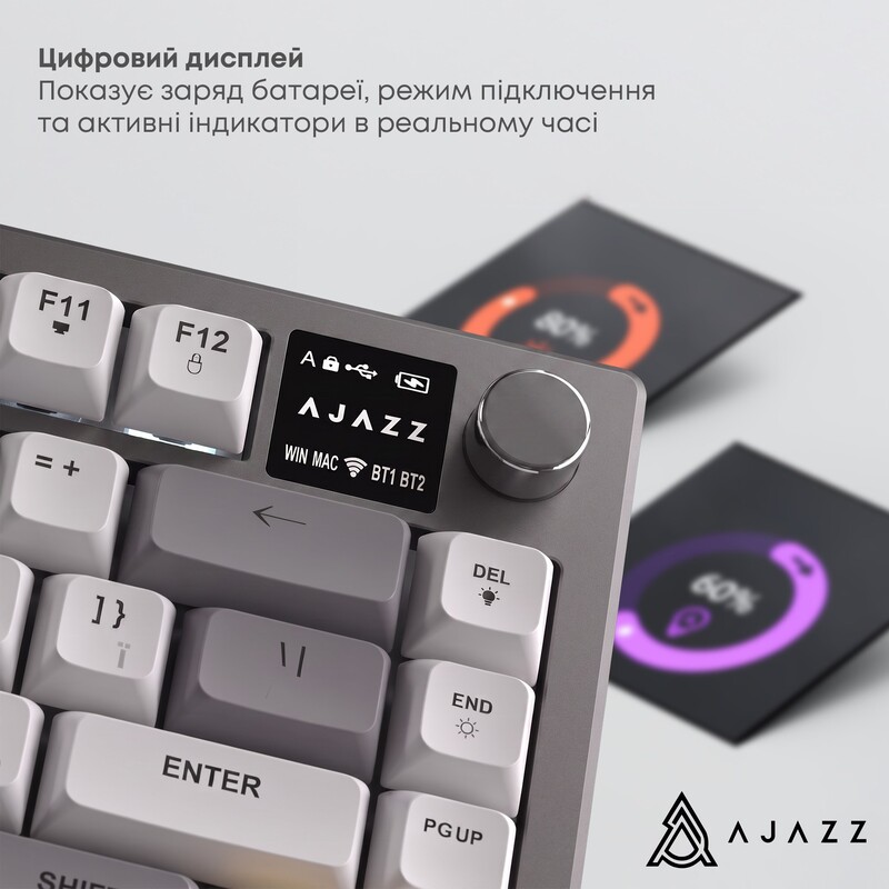 Клавіатура бездротова Ajazz AF82 Black/Gray/Yellow (AF82-BGY)