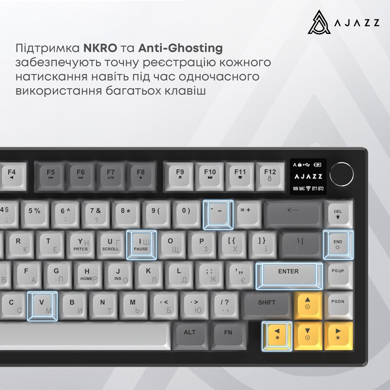 Клавіатура бездротова Ajazz AF82 Gray/White/Orange (AF82-GWO)