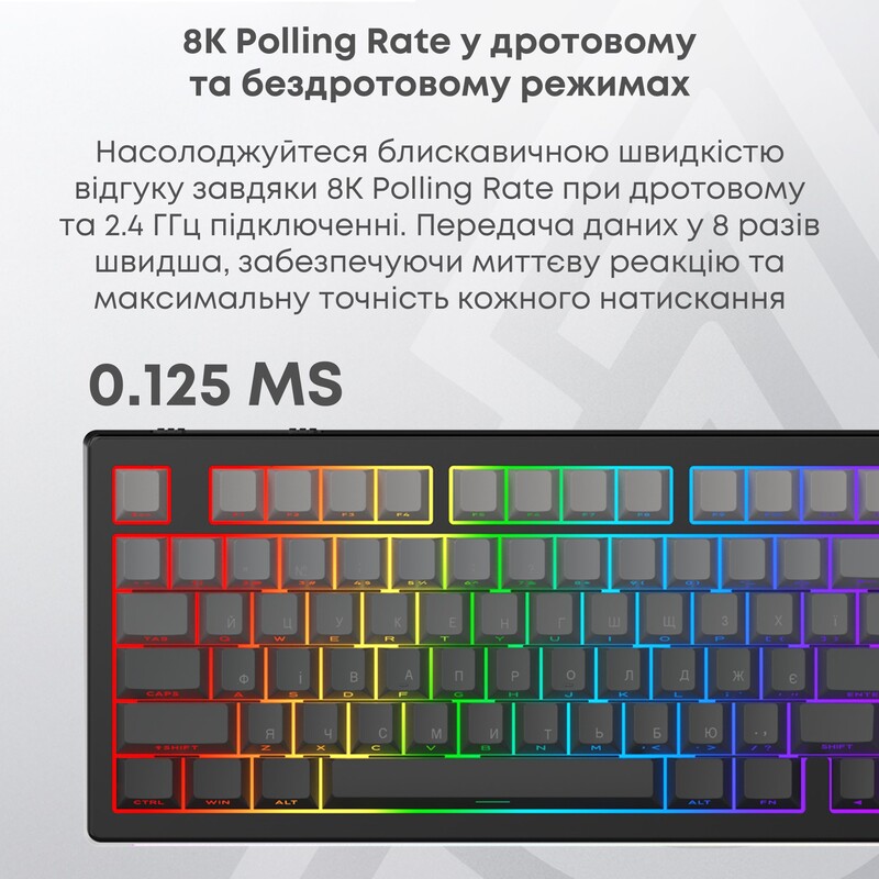 Клавиатура беспроводная Ajazz AK820 V2 White Peach Switch Black/Gray/Yellow (AK820-V2-WP-BGY)