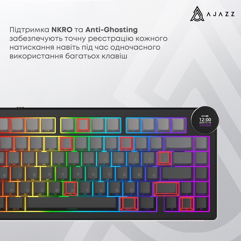 Клавиатура беспроводная Ajazz AK820 V2 White Peach Switch Black/Gray/Yellow (AK820-V2-WP-BGY)