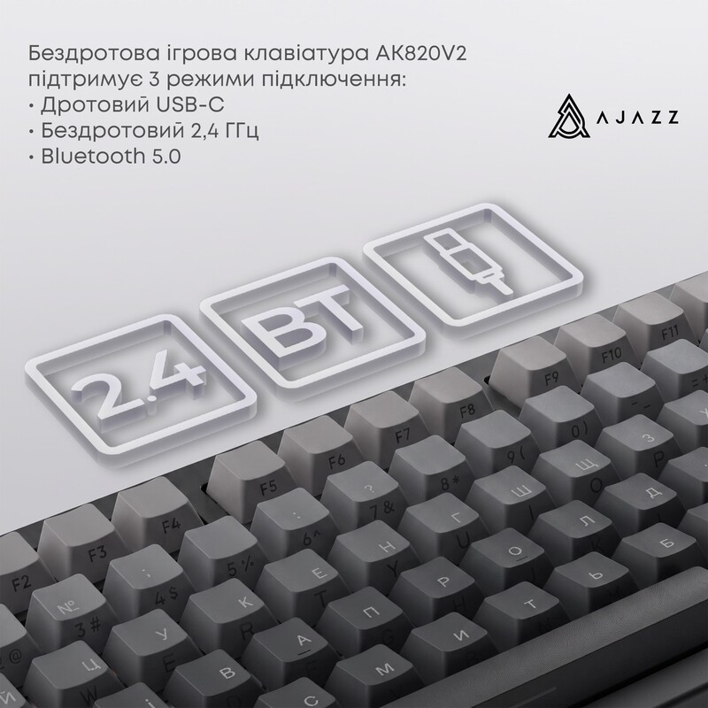 Клавиатура беспроводная Ajazz AK820 V2 White Peach Switch Purple/White/Blue (AK820-V2-WP-PWB)