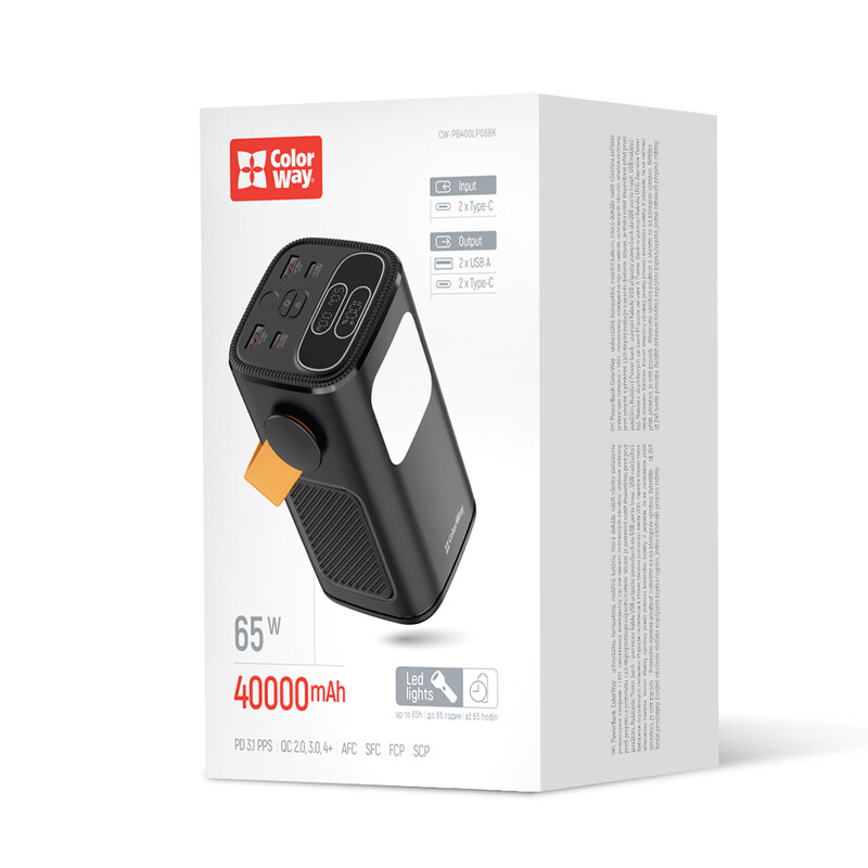Универсальная мобильная батарея ColorWay 40000mAh NightWork (USB QC4.0 + USB-C PD65W) Black (CW-PB400LP06BK)