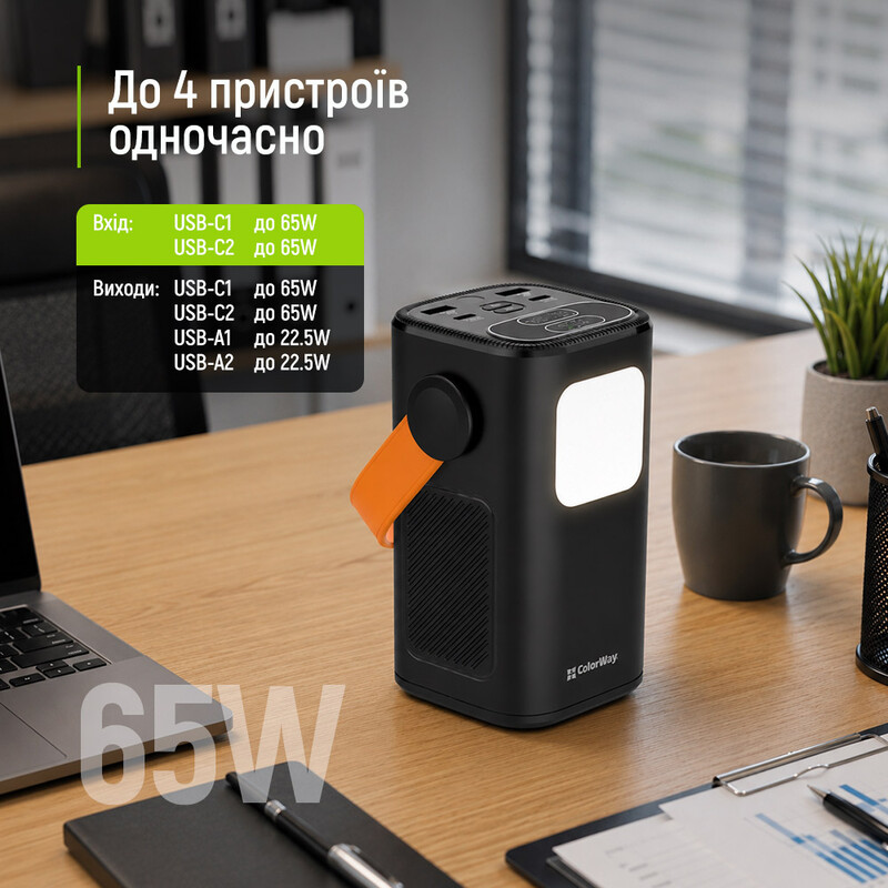Универсальная мобильная батарея ColorWay 40000mAh NightWork (USB QC4.0 + USB-C PD65W) Black (CW-PB400LP06BK)