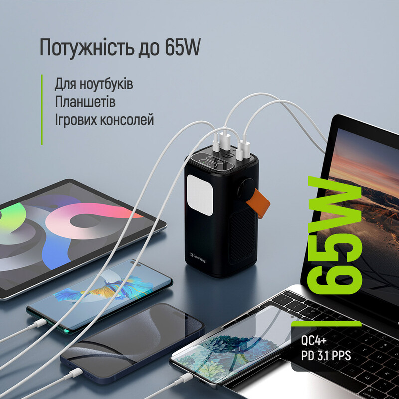 Универсальная мобильная батарея ColorWay 40000mAh NightWork (USB QC4.0 + USB-C PD65W) Black (CW-PB400LP06BK)