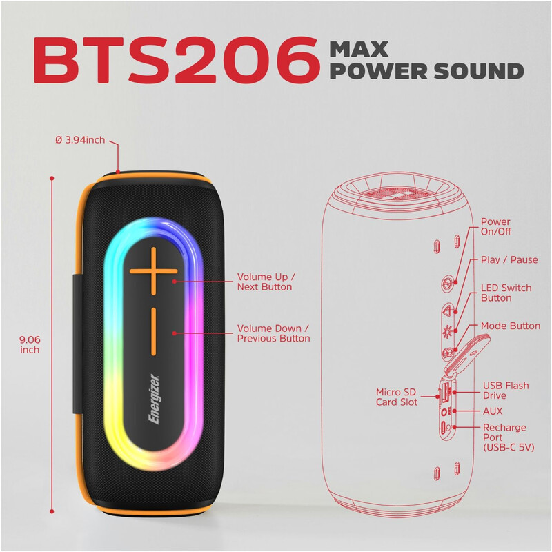 Акустическая система Energizer BTS206 Black