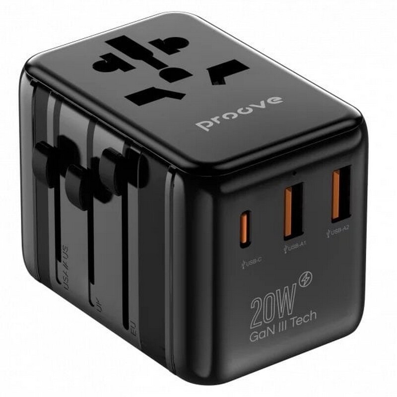 Універсальний адаптер Proove 1, 2xUSB-A, 1xUSB-C, чорний (TATL20310001)