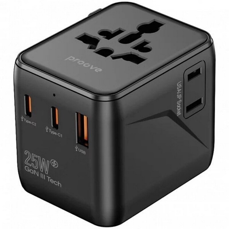 Універсальний адаптер Proove 1, 3A, 2xUSB-A, 1xUSB-C, чорний (TATL25310001)