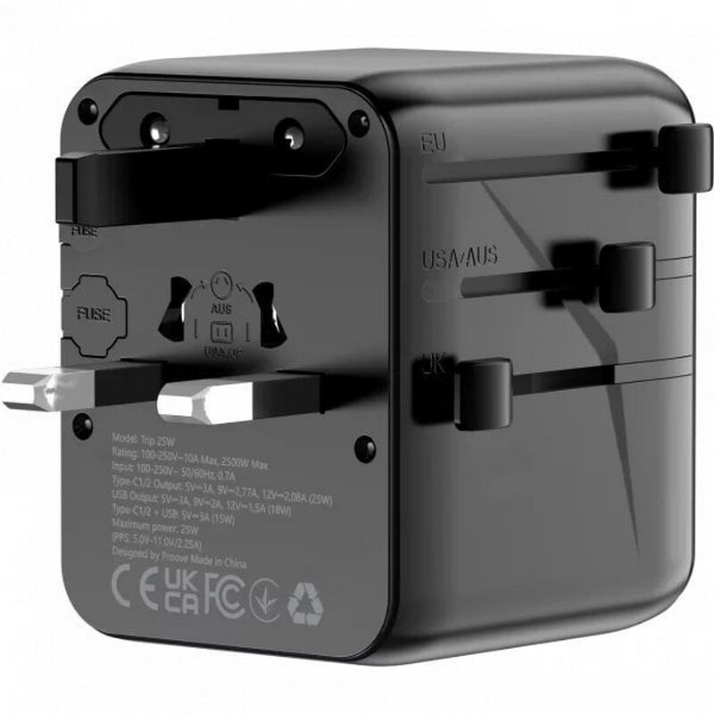 Універсальний адаптер Proove 1, 3A, 2xUSB-A, 1xUSB-C, чорний (TATL25310001)