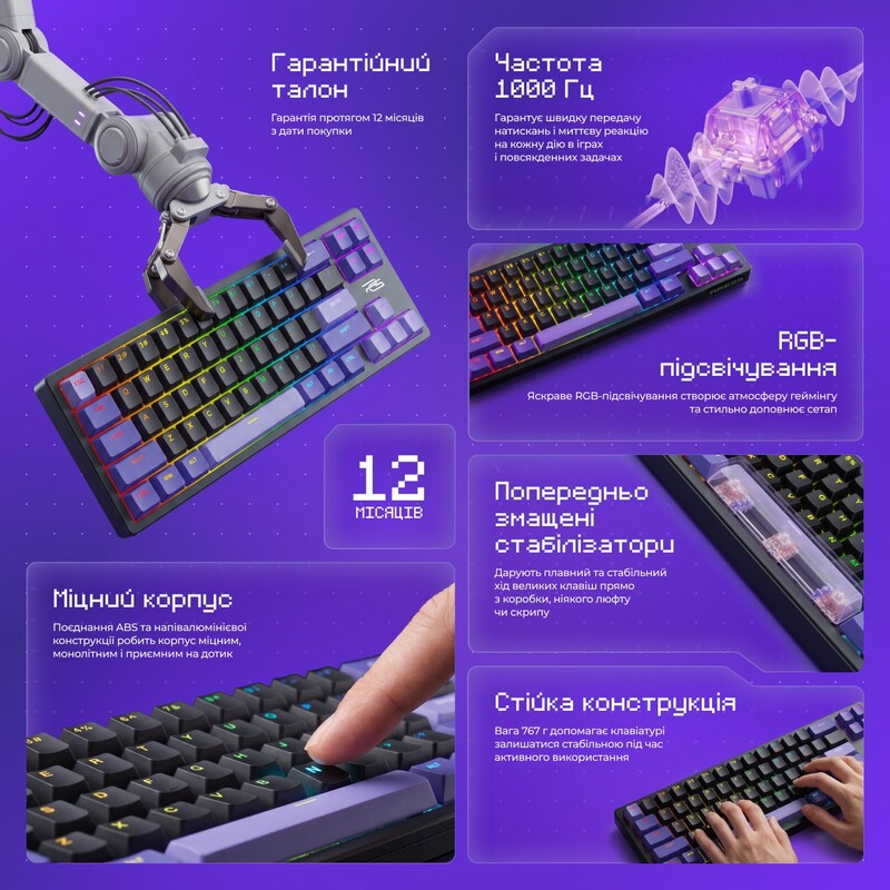 Клавіатура Proove Gaming Aress White/Purple