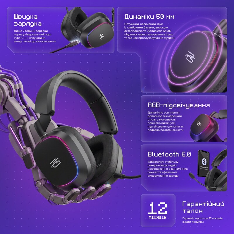 Bluetooth-гарнитура Proove Gaming Starlight (APP) White (WHSR00020017)