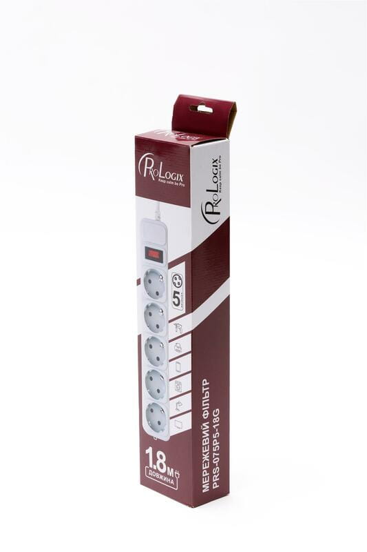 Фильтр питания ProLogix (PRS-075P5-18G) 0.75 мм, 5 розеток, 1.8 м, серый