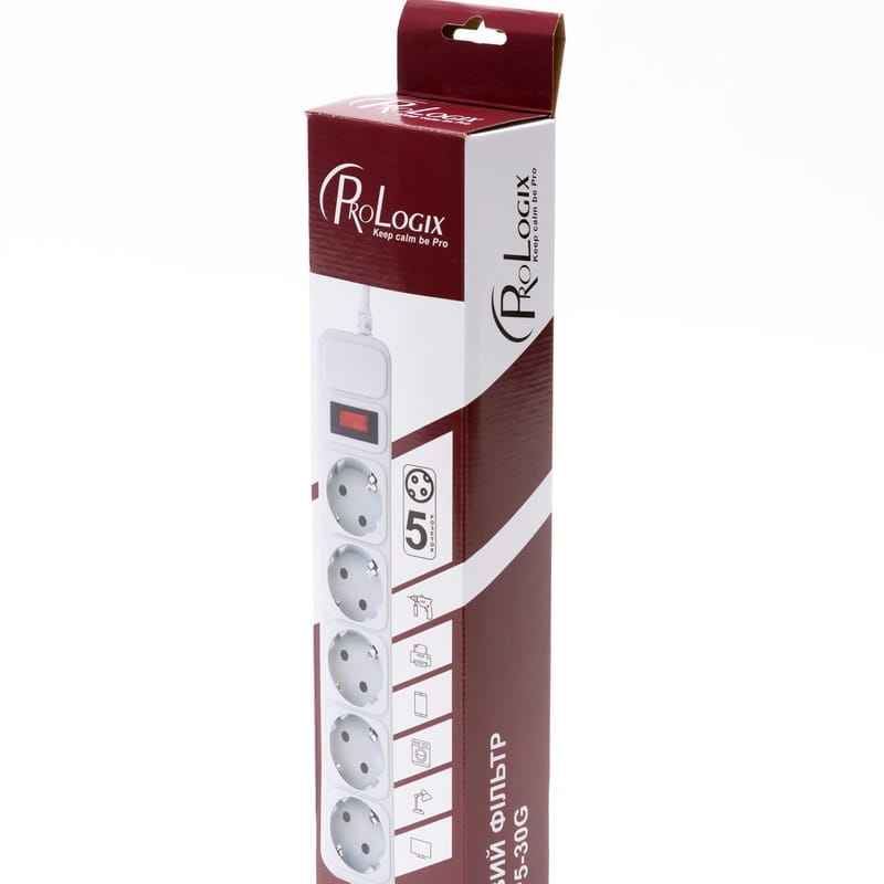 Фильтр питания ProLogix (PRS-075P5-30G) 0.75 мм, 5 розеток, 3 м, серый