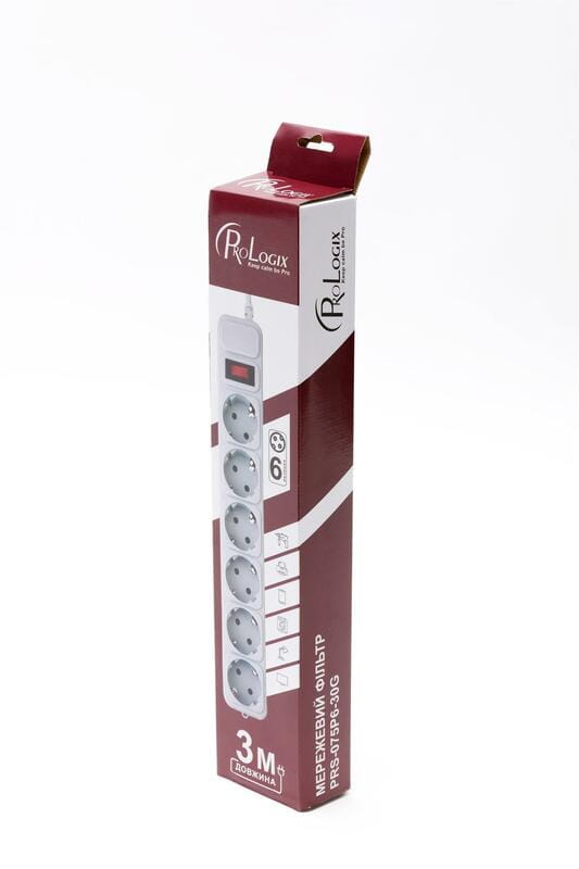 Фільтр живлення ProLogix (PRS-075P6-30G) 2.2 кВт, 6 розеток, 3 м, сірий