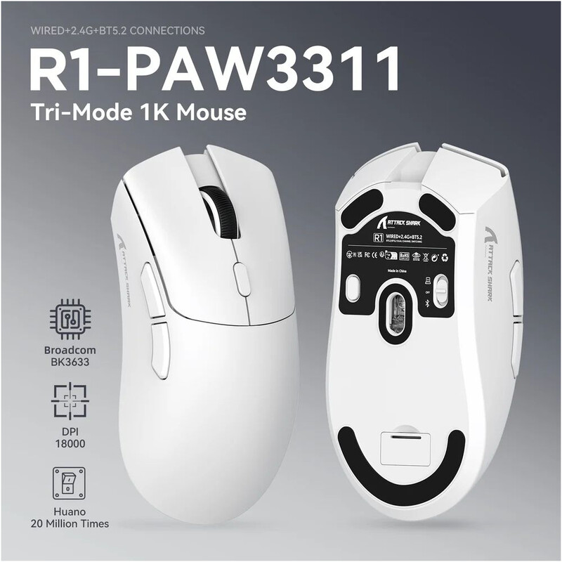 Мышь Bluetooth Attack Shark R1 White (R1W_AS)