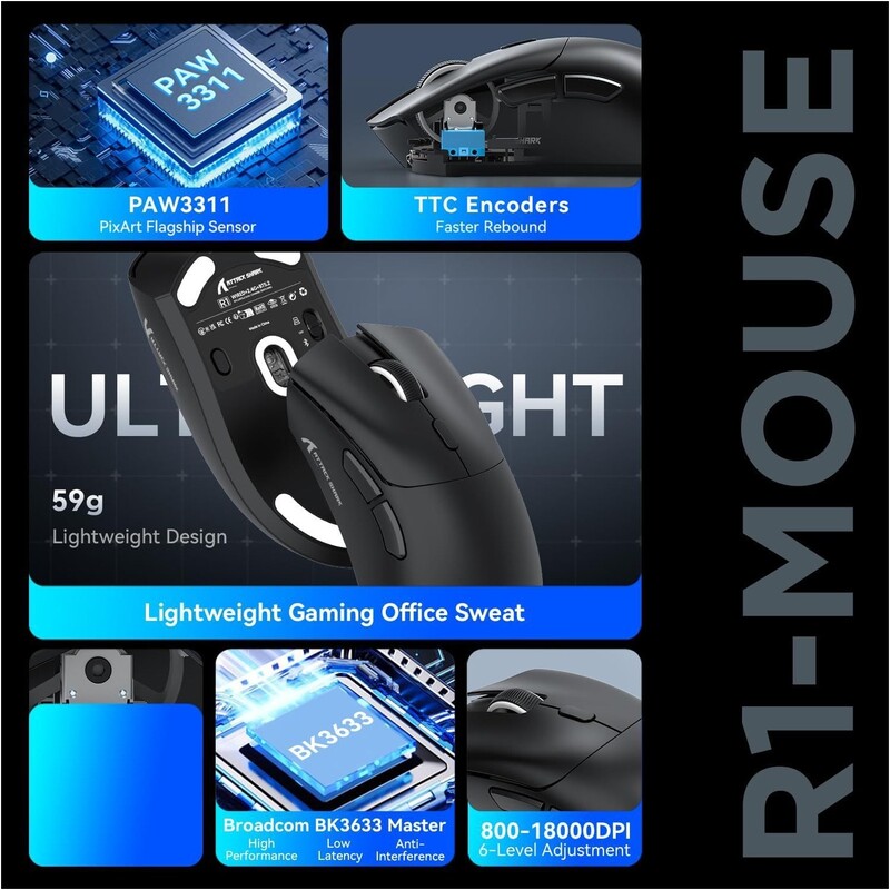 Мышь Bluetooth Attack Shark R1 Black (R1B_AS)