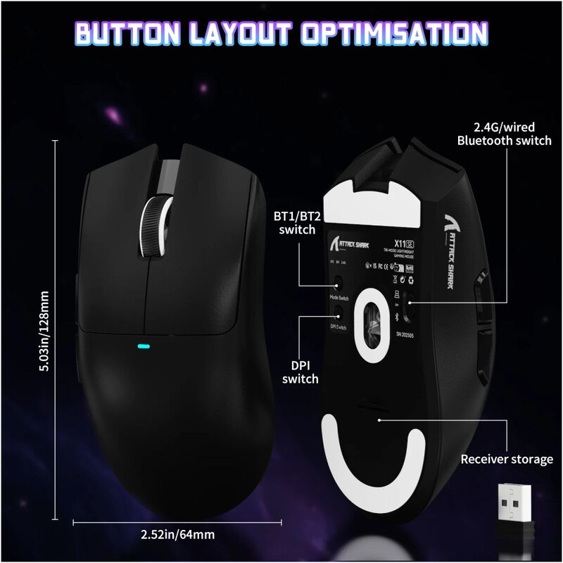 Мышь Bluetooth Attack Shark X11SE Black (X11SEB_AS)