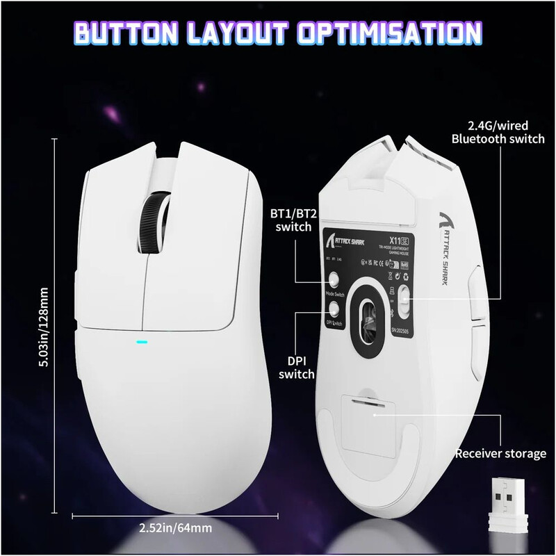 Мышь Bluetooth Attack Shark X11SE White (X11SEW_AS)