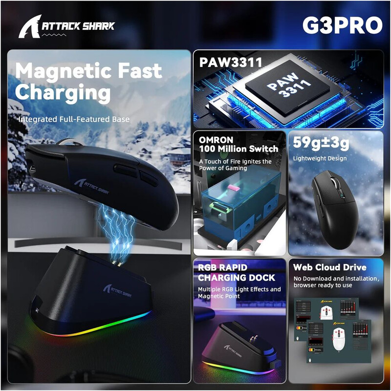 Мышь Bluetooth Attack Shark G3 PRO Black (G3PROB_AS)