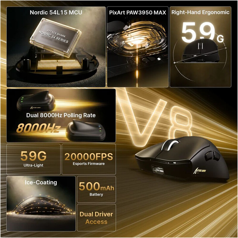 Мышь Bluetooth Attack Shark V8 Ultra-Light Black (V8B_AS)