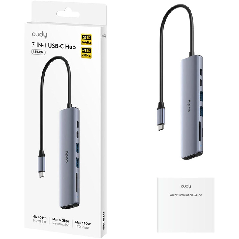 USB-хаб Cudy 7-in-1 USB Type-C - 2xUSB, 2xUSB-C, HDMI, SD, TF-card (UH407)