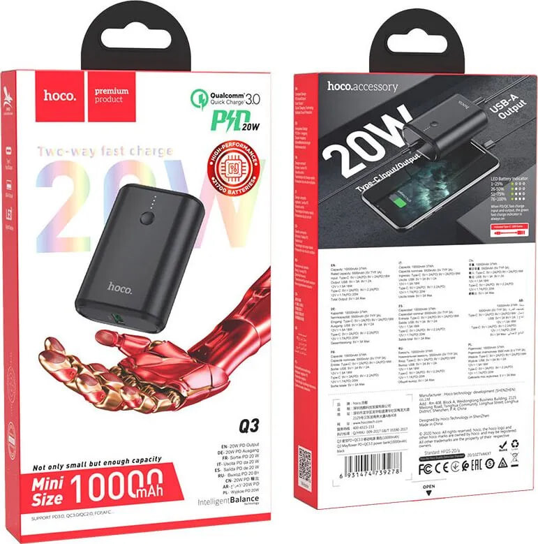 Универсальная мобильная батарея Hoco Q3 Mayflower 10000mAh, 20W Black (6931474742896)