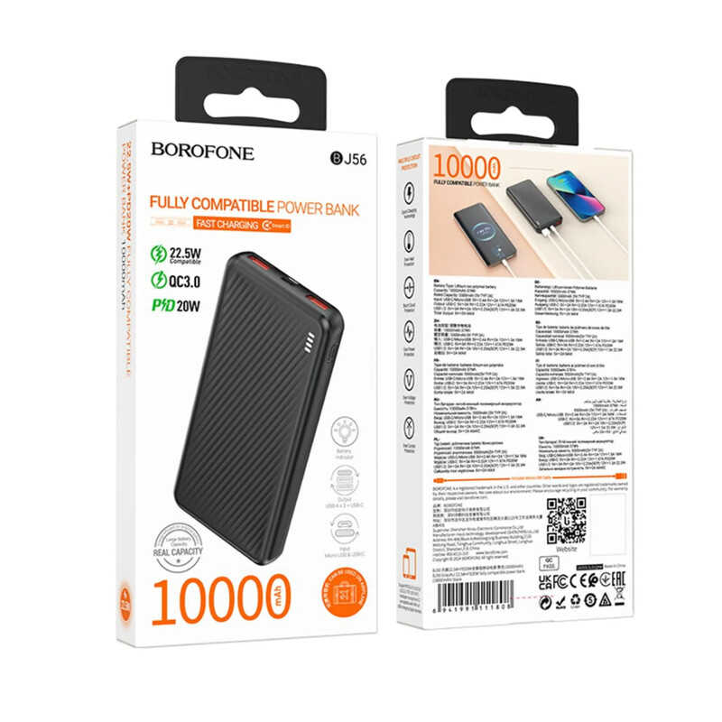 Универсальная мобильная батарея Borofone BJ56 Graceful 10000mAh, 22.5W Black (6941991111808)